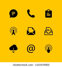 communication icon set. at, speech bubble and telephone vector icon for graphic design and web