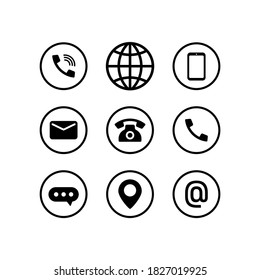 Communication icon set in black. Call, browser, phone, message, location and email sign. Vector EPS 10. Isolated on white background
