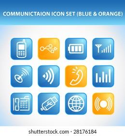 Conjunto de iconos de comunicación (azul y naranja)