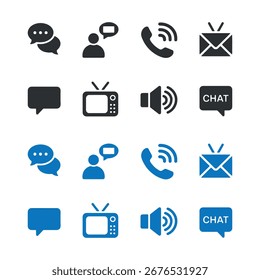 Communication Icon Set – Chat, Phone, Mail, TV, Speaker – Vector AI Design