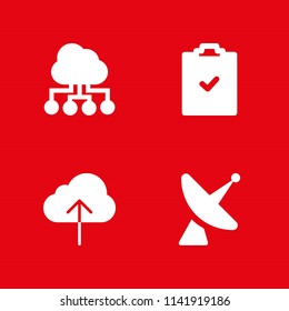 communication icon set. clipboard, satellite dish and cloud computing vector icon for graphic design and web