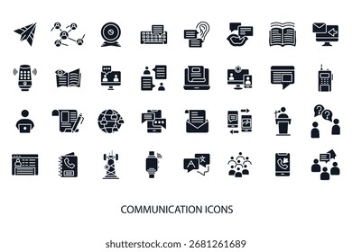 Conjunto de iconos de comunicación colección. Estilo de diseño con fondo