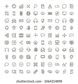 Communication icon set. Collection of high quality outline phone pictograms in modern flat style. Black email symbol for web design and mobile app on white background. Media line logo.