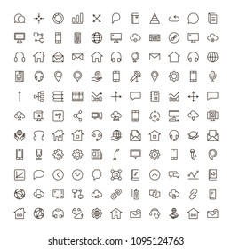 Communication icon set. Collection of high quality outline phone pictograms in modern flat style. Black email symbol for web design and mobile app on white background. Media line logo.