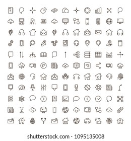 Communication icon set. Collection of high quality outline phone pictograms in modern flat style. Black email symbol for web design and mobile app on white background. Media line logo.