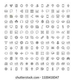 Communication icon set. Collection of high quality outline phone pictograms in modern flat style. Black email symbol for web design and mobile app on white background. Media line logo.