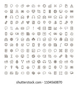 Communication icon set. Collection of high quality outline phone pictograms in modern flat style. Black email symbol for web design and mobile app on white background. Media line logo.