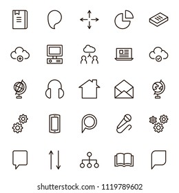 Communication icon set. Collection of high quality outline phone pictograms in modern flat style. Black email symbol for web design and mobile app on white background. Media line logo.