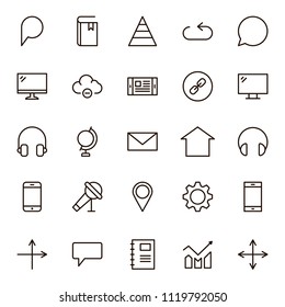 Communication icon set. Collection of high quality outline phone pictograms in modern flat style. Black email symbol for web design and mobile app on white background. Media line logo.