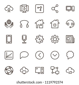 Communication icon set. Collection of high quality outline phone pictograms in modern flat style. Black email symbol for web design and mobile app on white background. Media line logo.