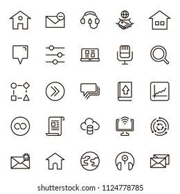 Communication icon set. Collection of high quality outline phone pictograms in modern flat style. Black email symbol for web design and mobile app on white background. Media line logo.