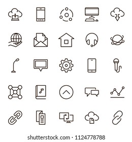 Communication icon set. Collection of high quality outline phone pictograms in modern flat style. Black email symbol for web design and mobile app on white background. Media line logo.