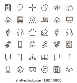 Communication icon set. Collection of high quality outline phone pictograms in modern flat style. Black email symbol for web design and mobile app on white background. Media line logo.