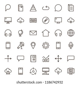 Communication icon set. Collection of high quality outline phone pictograms in modern flat style. Black email symbol for web design and mobile app on white background. Media line logo.