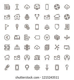 Communication icon set. Collection of high quality outline phone pictograms in modern flat style. Black email symbol for web design and mobile app on white background. Media line logo.