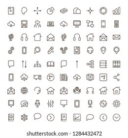 Communication icon set. Collection of high quality outline phone pictograms in modern flat style. Black email symbol for web design and mobile app on white background. Media line logo.
