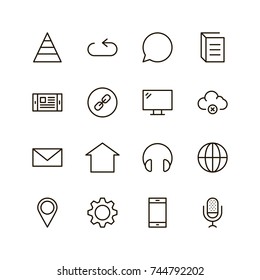 Communication icon set. Collection of high quality outline phone pictograms in modern flat style. Black email symbol for web design and mobile app on white background. Media line logo.