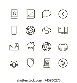 Communication icon set. Collection of high quality outline phone pictograms in modern flat style. Black email symbol for web design and mobile app on white background. Media line logo.