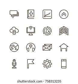 Communication icon set. Collection of high quality outline phone pictograms in modern flat style. Black email symbol for web design and mobile app on white background. Media line logo.