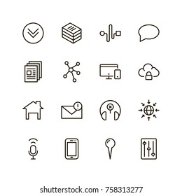 Communication icon set. Collection of high quality outline phone pictograms in modern flat style. Black email symbol for web design and mobile app on white background. Media line logo.