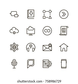 Communication icon set. Collection of high quality outline phone pictograms in modern flat style. Black email symbol for web design and mobile app on white background. Media line logo.