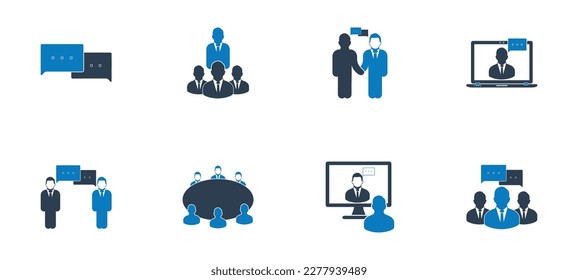 Communication Icon Set. Collection of Online Chat, Business Meeting, Video Conference and Conversation Icons. Editable Vector Symbol Illustration.