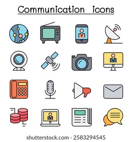 Communication icon set in color line style