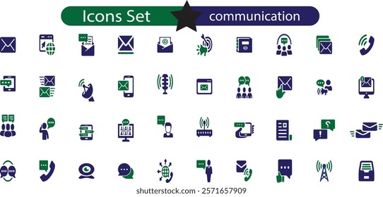 Communication icon set. Containing speak, phone, mail, contact, chat, website, satellite, radio, antenna, message and more