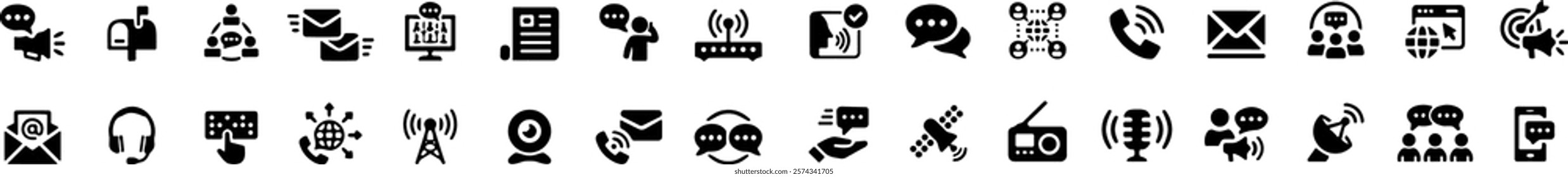 Communication icon set. Containing speak, phone, mail, contact, chat, website, satellite, radio, antenna, message