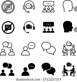 Conjunto de ícones de comunicação. Conversa, símbolo de balão de fala. Ilustração vetorial.