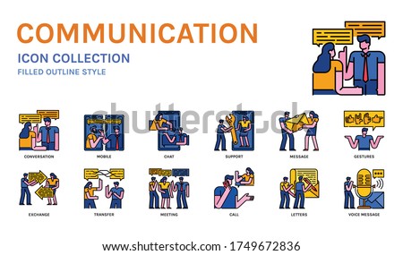 Communication icon set, filled outline style. For applications, website, infographic, ads, etc.