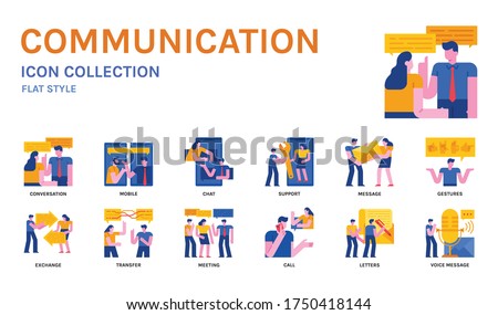 Communication icon set, flat style. For applications, website, infographic, ads, etc.