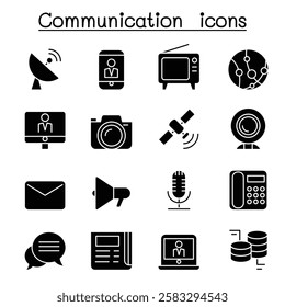 Communication icon set in glyph style
