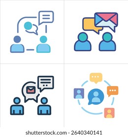 communication icon set with gradient color styles isolated on a clean white background