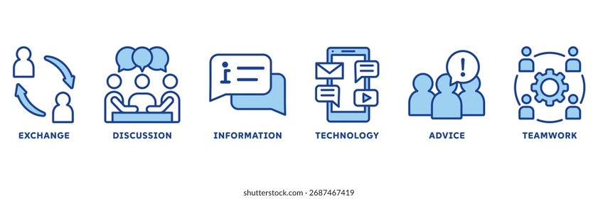 Communication icon set illustration concept with icon of exchange, discussion, information, technology, advice, teamwork