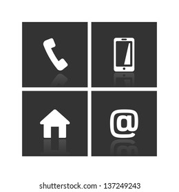 Communication icon set. Includes telephone, mobile phone, home address and email icons.