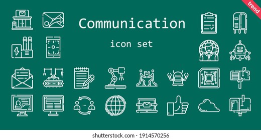communication icon set. line icon style. communication related icons such as news, smartphone, like, cpu, industry, laptop, clipboard, network, robot, journalist, video call, mailbox, teamwork