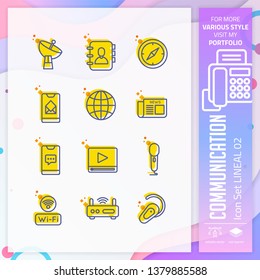 Communication icon set with lineal style for technology. Contact us icon bundle can use for website, app, UI, infographic, print template and presentation.