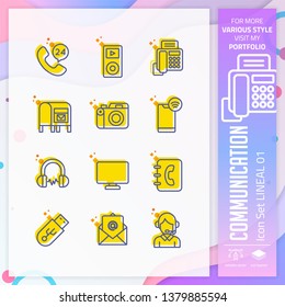 Communication icon set with lineal style for technology. Contact us icon bundle can use for website, app, UI, infographic, print template and presentation.
