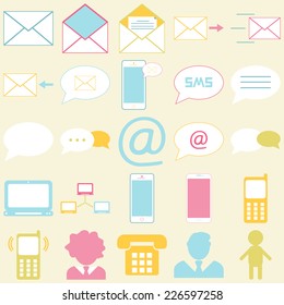 Communication icon set - mail, phone, person. For infographics, presentation, cards and backgrounds. Vector illustration. 
