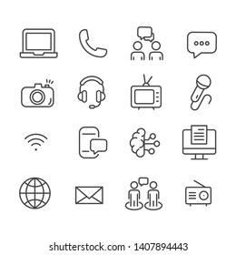 Conjunto de ícones de comunicação. Símbolo de mídia para design da Web e aplicativo móvel isolado no plano de fundo branco