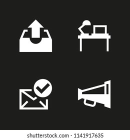 communication icon set. megaphone, desktop and email vector icon for graphic design and web