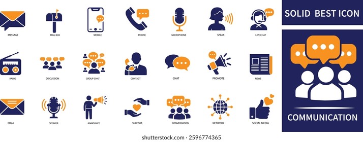Communication icon set Message, Chat, Speech Bubble, Email, Inbox, Notification, Phone Call, best Quality icons.