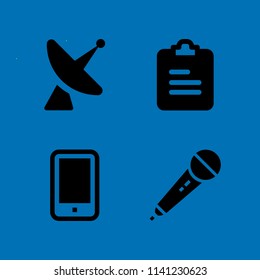 communication icon set. With microphone, clipboard and satellite dish  vector icons for graphic design and web