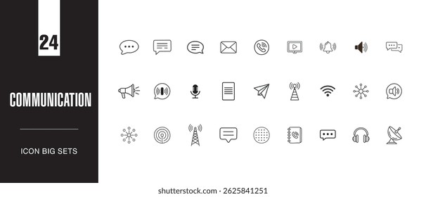 Communication Icon Set  Minimal Vector Line Art Icons for Messaging, Devices, and Digital Connectivity