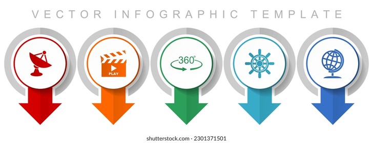 Communication icon set, miscellaneous pointer icons such as satellite antenna, cinema, 360 degree, ship wheel and globe for webdesign and mobile applications, modern design infographic vector template