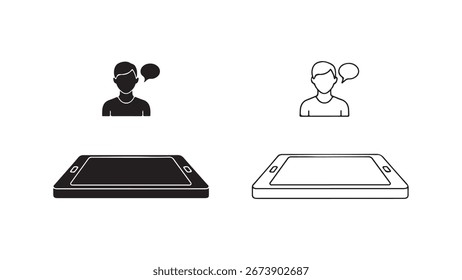 Communication icon set with mobile device