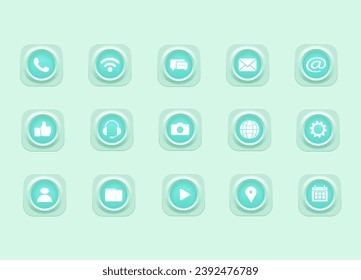 Communication icon set in Neomorphism style. contact icon. signal icon. message icon