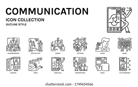 Communication icon set, outline style. For applications, website, infographic, ads, etc.