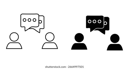 Communication Icon Set – People Talking with Speech Bubbles in Outline and Solid Style
